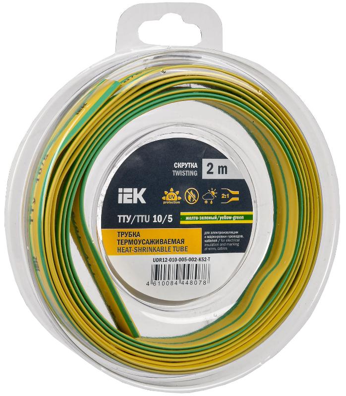 Трубка термоусадочная ТТУ нг-LS 10/5 жел-зел. (2м/упак) IEK