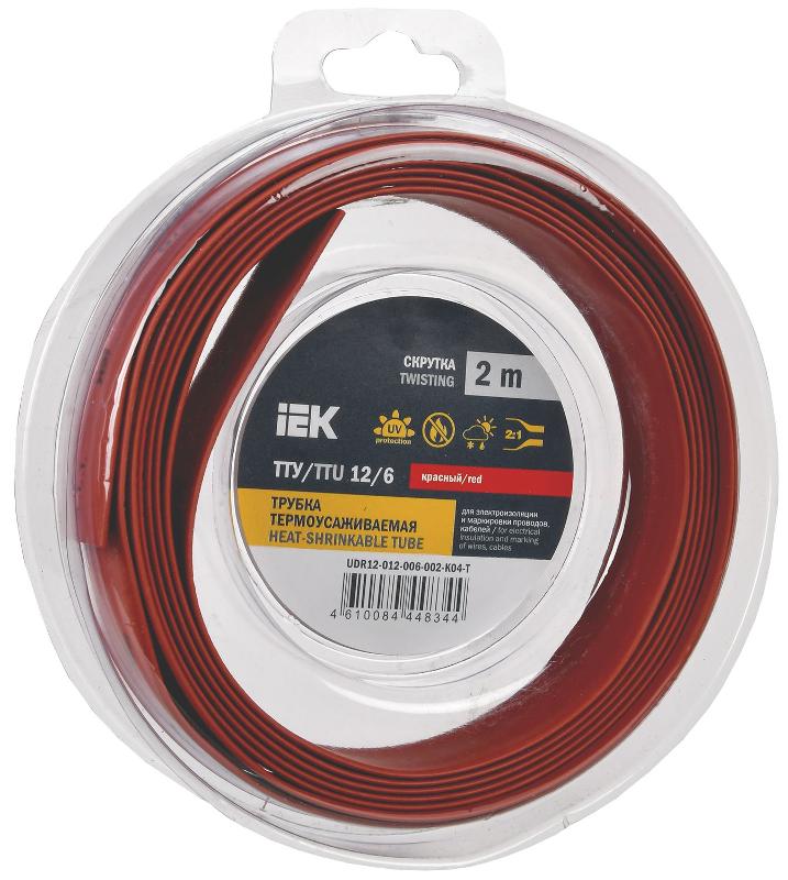 Трубка термоусадочная ТТУ нг-LS 12/6 красная (2м/упак) IEK