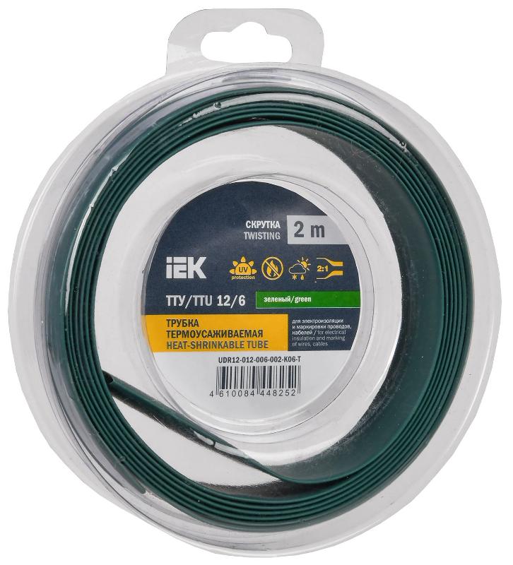 Трубка термоусадочная ТТУ нг-LS 12/6 зеленая (2м/упак) IEK