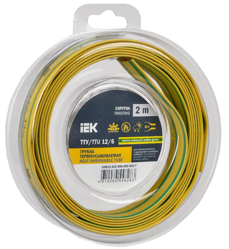 Трубка термоусадочная ТТУ нг-LS 12/6 жел-зел. (2м/упак) IEK