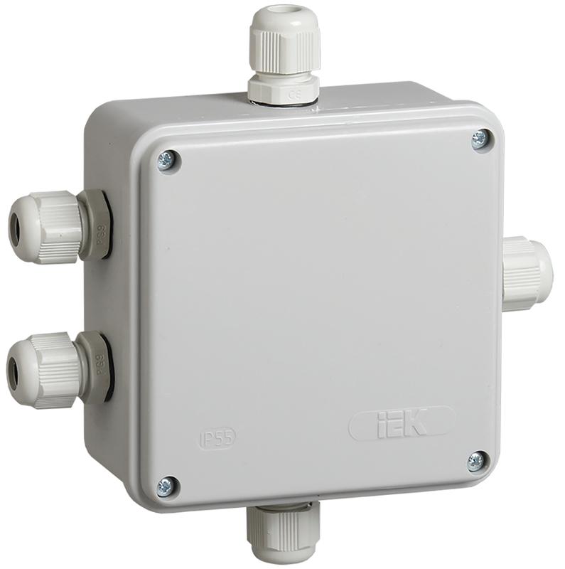 Коробка распределительная КМ41330 для о/п 100х100х50 мм IP55 (RAL7035, гермовводы PG9 5 шт)