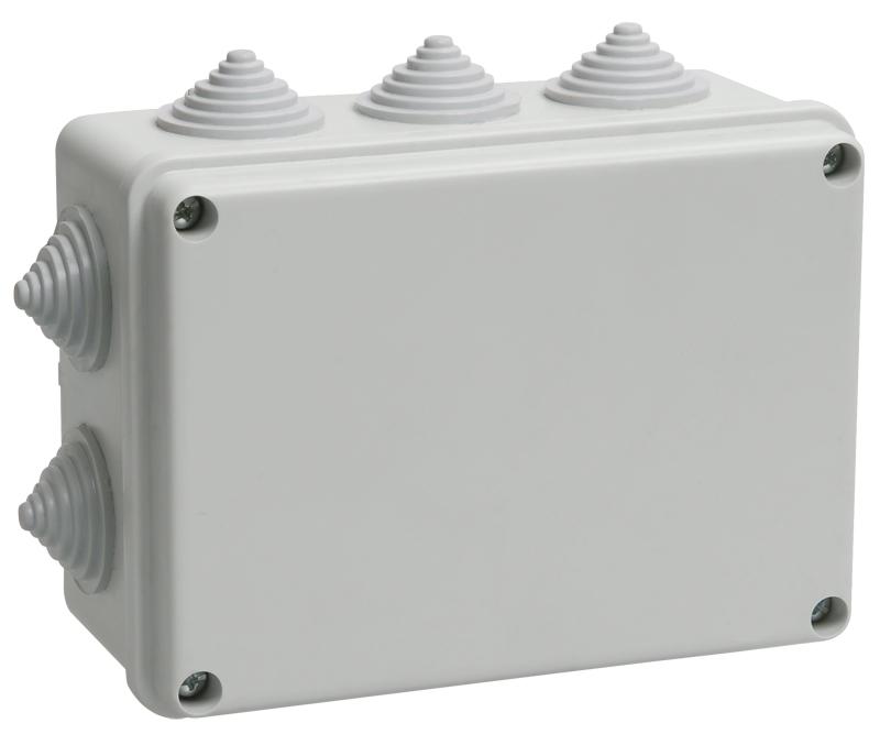 Коробка распределительная КМ41242 для о/п 150х110х70 мм IP55 (RAL7035, 10 гермовводов)