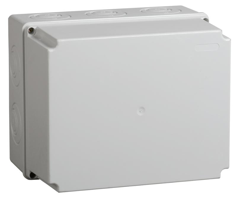 Коробка распределительная КМ41273 для о/п 240х195х165 мм IP44 (RAL7035, кабельные вводы 5 шт)