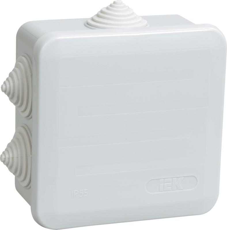 Коробка распределительная КМ41255 для о/п 100х100х50мм IP44 (RAL7035 6 гермовводов защелкивающаяся крышка)