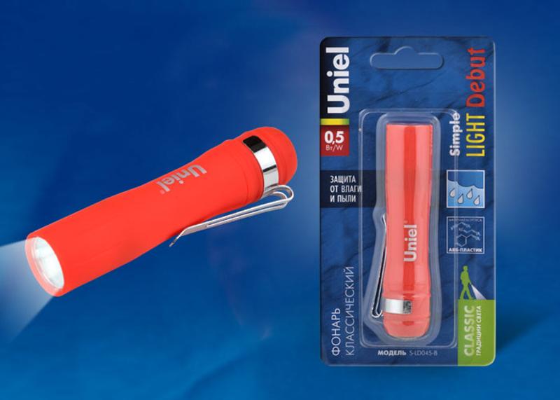 Фонарь универсальный S-LD045-B Red «Simple Light Debut», пластик, 0,5 Watt LED, блистер, 1хАА н/к, цвет красный