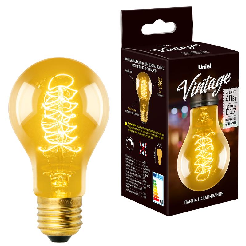 Лампа накаливания ЛОН Vintage IL-V-A60-40/GOLDEN/E27 CW01 «груша» нити CW