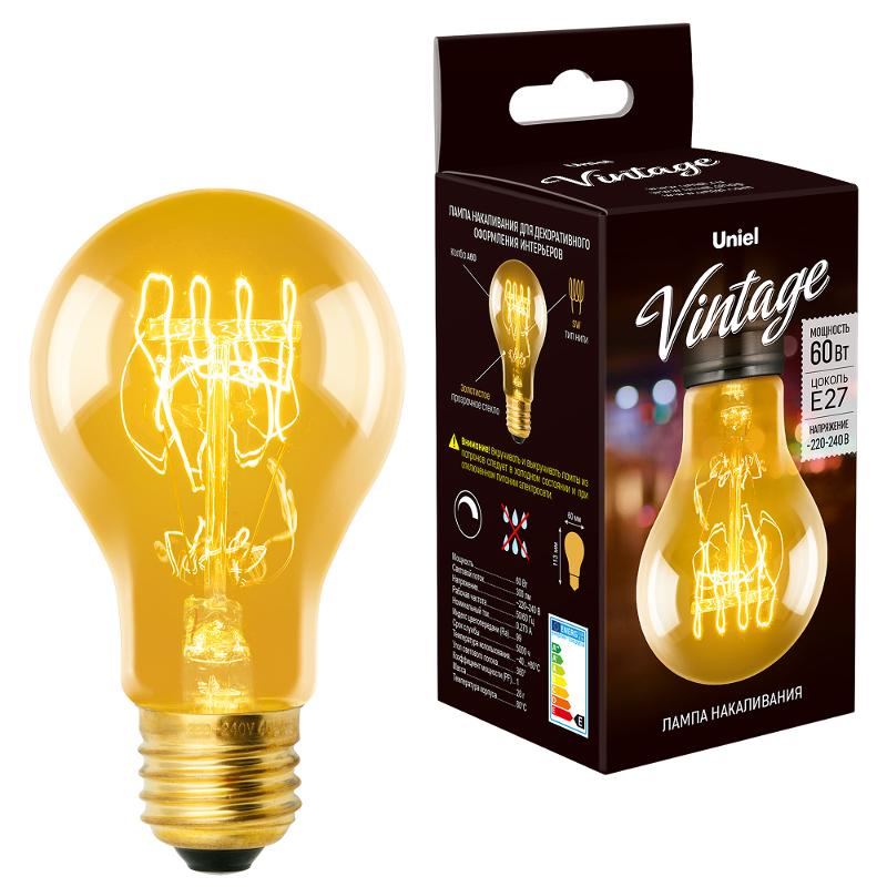 Лампа накаливания ЛОН Vintage IL-V-A60-60/GOLDEN/E27 SW01  «груша». нити SW