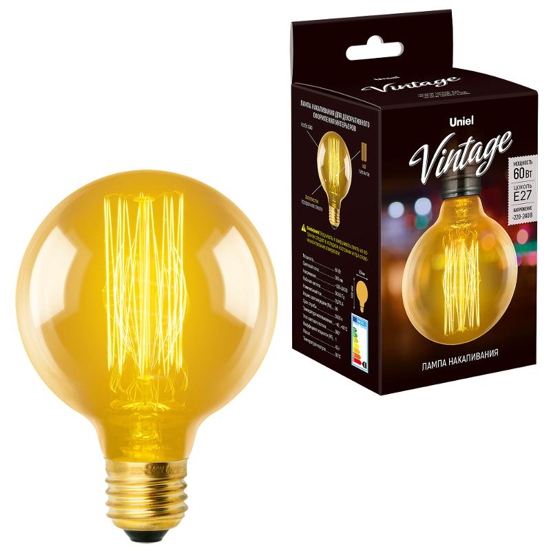 Лампа накаливания ЛОН Vintage IL-V-G80-60/GOLDEN/E27 VW01  «шар». нити VW