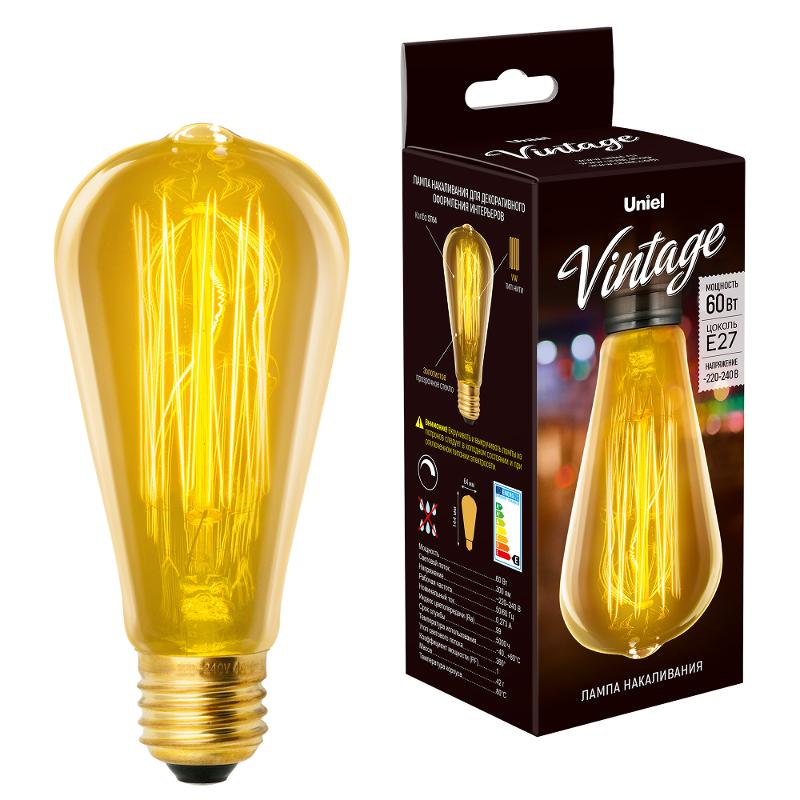 Лампа накаливания ЛОН Vintage IL-V-ST64-60/GOLDEN/E27 VW02  «конус». нити VW