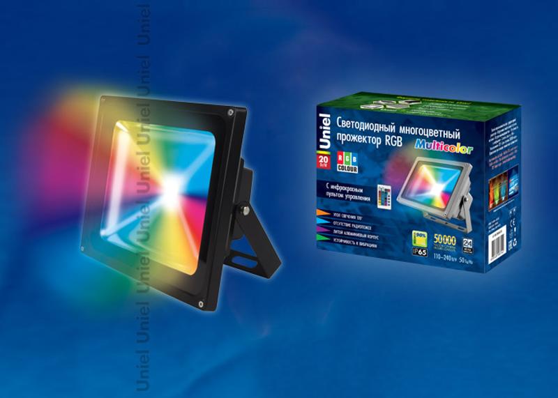 Прожектор светодиодный ULF-S01-20W/RGB/RC IP65 110-240В  с пультом ДУ, мультиколор, серый