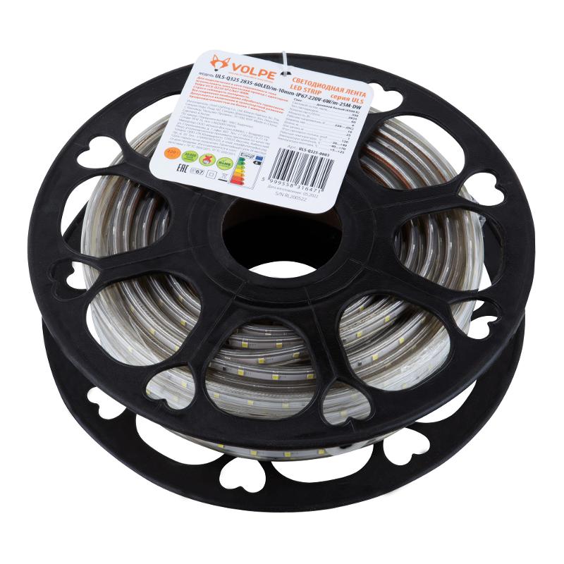 Лента светодиодная 220В IP67 25м холодный белый свет ULS-Q325 2835-60LED/m-10mm-IP67-220V-6W/m-25M-DW