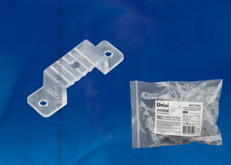 Крепление для LED ленты 220В 14-16x7мм. прозрачный, UCC-K14 CLEAR 100 POLYBAG 100 шт/упак