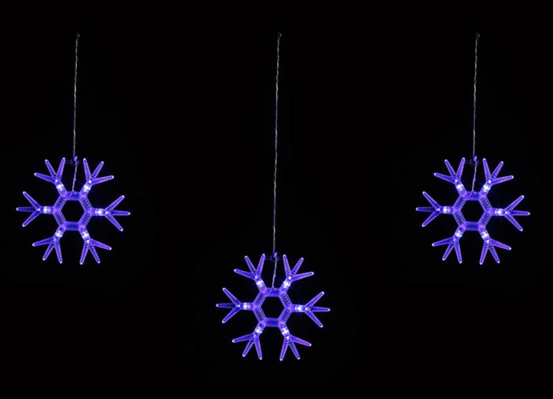 Занавес светодиодный фигурный Снежинки-1 ULD-E1503-036/DTA BLUE IP20 SNOWFLAKES-1  15х03м 6 нитей 36 синих диодов шнур прозр.