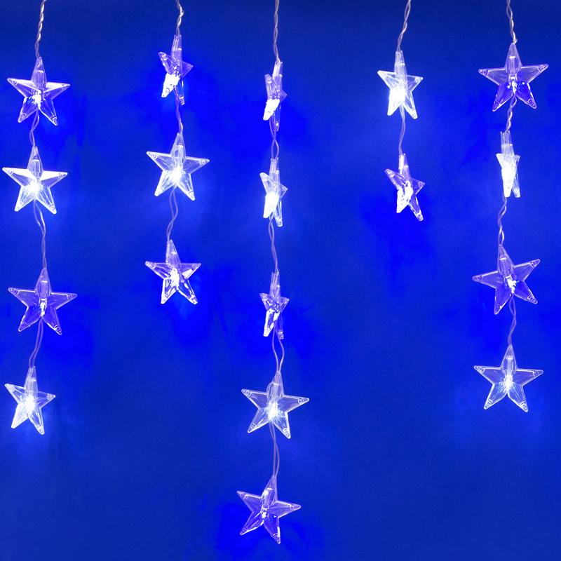 Занавес светодиодный Звёздочки-1  ULD-E5505-196/DTK WHITE-BLUE IP20 STARS-1  55х0,5м 56 нитей 196диодов белый/синий шнур прозр.