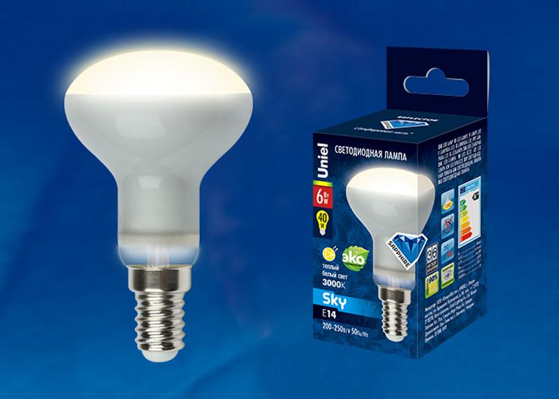 Лампа светодиодная LED-R50-6W/WW/E14/FR PLS02WH LED. «Рефлектор», матовая 3000К Серия Sky