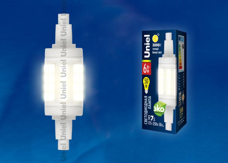 Лампа светодиодная LED-J78-6W/WW/R7s/CL PLZ06WH LED 6W прозр цоколь R7s