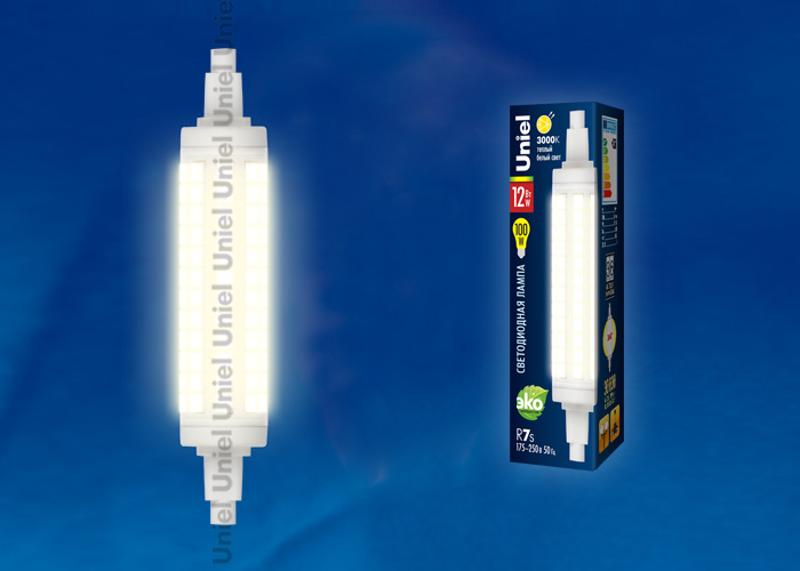 Лампа светодиодная LED-J118-12W/WW/R7s/CL PLZ06WH LED 12W прозр цоколь R7s