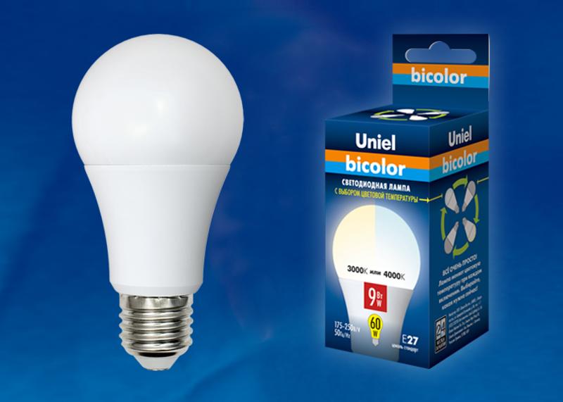 Лампа светодиодная LED-A60-9W/WW+NW/E27/FR PLB01WH LED. «груша», матовая. серия Bicolor. .