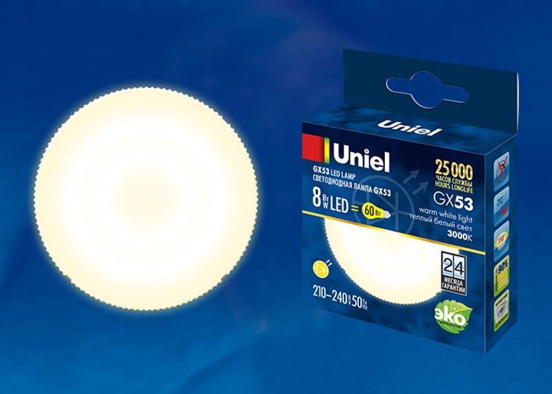 Лампа светодиодная LED-GX53-8W/WW/GX53/FR PLZ01WH LED, матовая. .