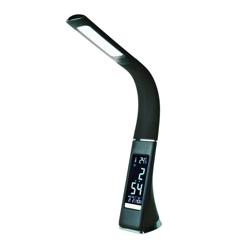 Светильник настольный TLD-542 Black/LED/300Lm/5000K/Dimmer c часами календарем Т 5W сенсор черн (стилизован под кожу)
