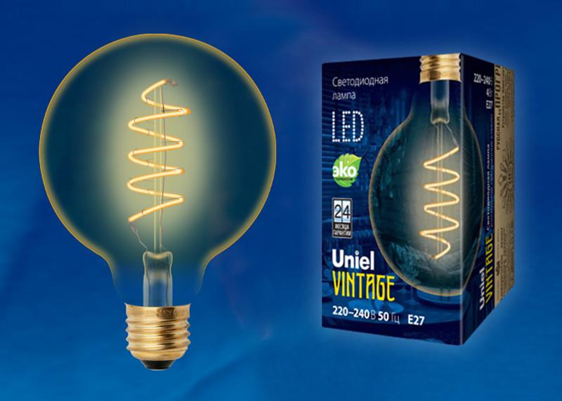 Лампа светодиодная LED-G95-4W/GOLDEN/E27/CW GLV21GO LED Vintage. «шар», золотистая колба. Cпиральная нить