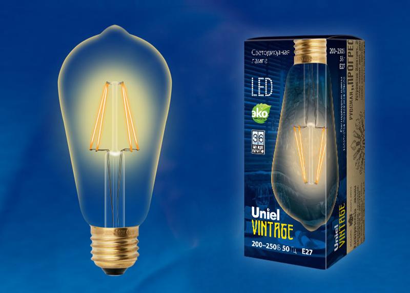 Лампа светодиодная LED-ST64-5W/GOLDEN/E27 GLV22GO LED Vintage. «конус», золотистая колба