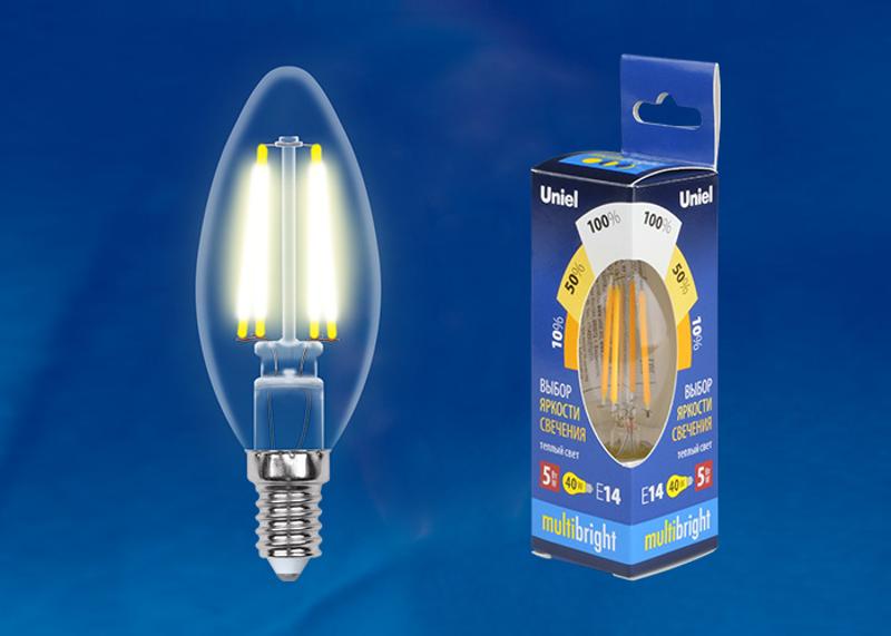 Лампа светодиодная LED-C35-5W/WW/E14/CL/MB GLM10TR LED. «свеча», прозр Серия Multibright. 3000K 100-50-10 .