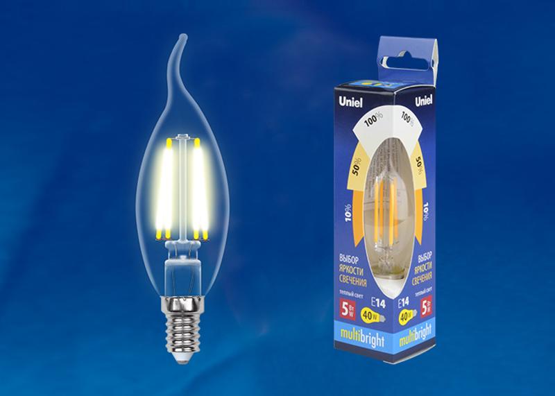 Лампа светодиодная LED-CW35-5W/WW/E14/CL/MB GLM10TR LED. «свеча на ветру», прозр Серия Multibright. 3000K 100-50-10 .