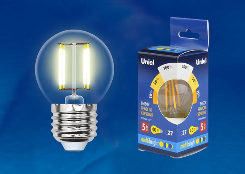 Лампа светодиодная LED-G45-5W/WW/E27/CL/MB GLM10TR LED. «шар», прозр Серия Multibright. 3000K 100-50-10 .