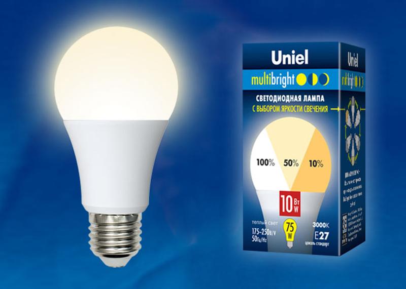 Лампа светодиодная LED-A60-10W/WW/E27/FR/MB PLM11WH LED. «А», матовая. Серия Multibright. 3000K 100-50-10 .