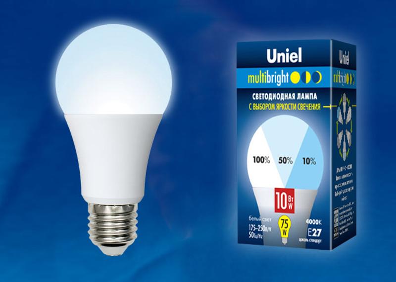Лампа светодиодная LED-A60-10W/NW/E27/FR/MB PLM11WH LED. «А», матовая. Серия Multibright. 4000K 100-50-10 .