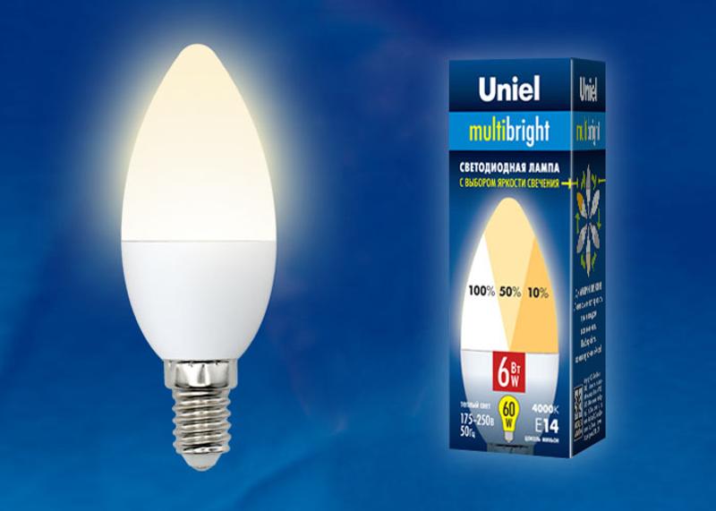 Лампа светодиодная LED-C37-6W/WW/E14/FR/MB PLM11WH LED. «свеча», матовая. Серия Multibright. 3000K 100-50-10 .