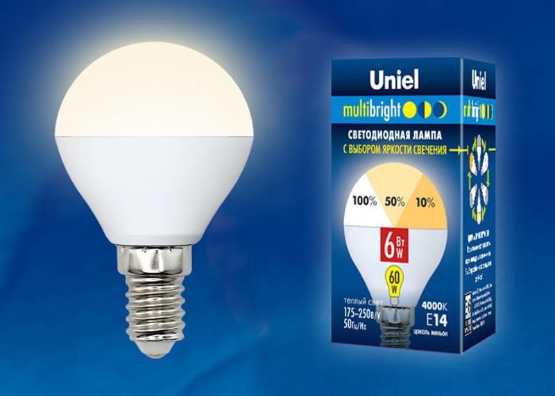 Лампа светодиодная LED-G45-6W/WW/E14/FR/MB PLM11WH LED. «шар», матовая. Серия Multibright. 3000K 100-50-10 .