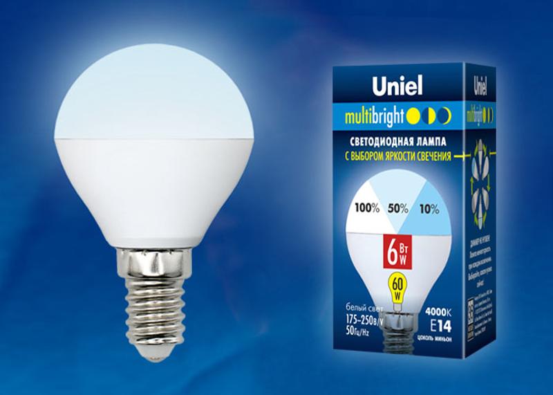 Лампа светодиодная LED-G45-6W/NW/E14/FR/MB PLM11WH LED. «шар», матовая. Серия Multibright. 4000K 100-50-10 .