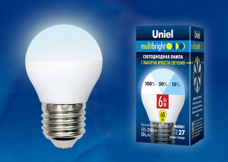 Лампа светодиодная LED-G45-6W/NW/E27/FR/MB PLM11WH LED. «шар», матовая. Серия Multibright. 4000K 100-50-10 .