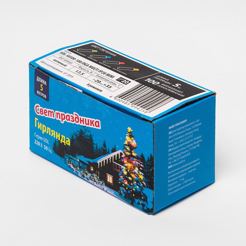 Гирлянда с контроллером  UDL-S0500-100/DGA MULTI IP20 MINI  5м. 100 миниламп накаливания. мультиколор.шнур зеленый