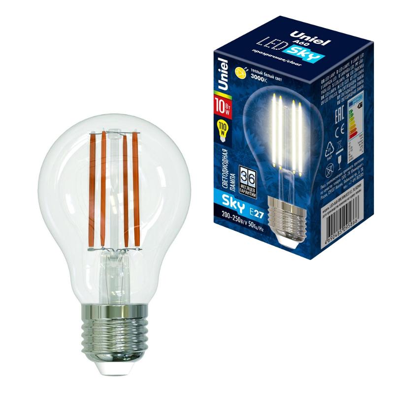 Лампа светодиодная LED-A60-10W/WW/E27/CL PLS02WH LED. "груша" прозр. Серия Sky. 3000К