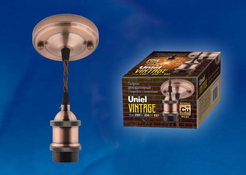 Патрон декоративный DLC-V-S22K/E27 TS/1,5M/BL BRONZE «Vintage», с проводом и креплением. медь. цвет бронза
