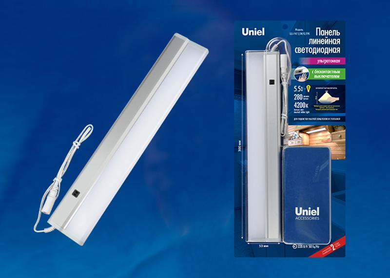 Панель светодиодная линейная ультратонкая с сенсором димм ULI-F41-5,5W/4200K/DIM SENSOR IP20 SILVER 300х53х14мм 280Lm серебр