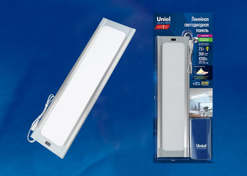 Панель светодиодная линейная ультратонкая с сенсором димм ULI-F42-7,5W4200K/DIM SENSOR IP20 SILVER 460х120х11мм 260Lm серебр