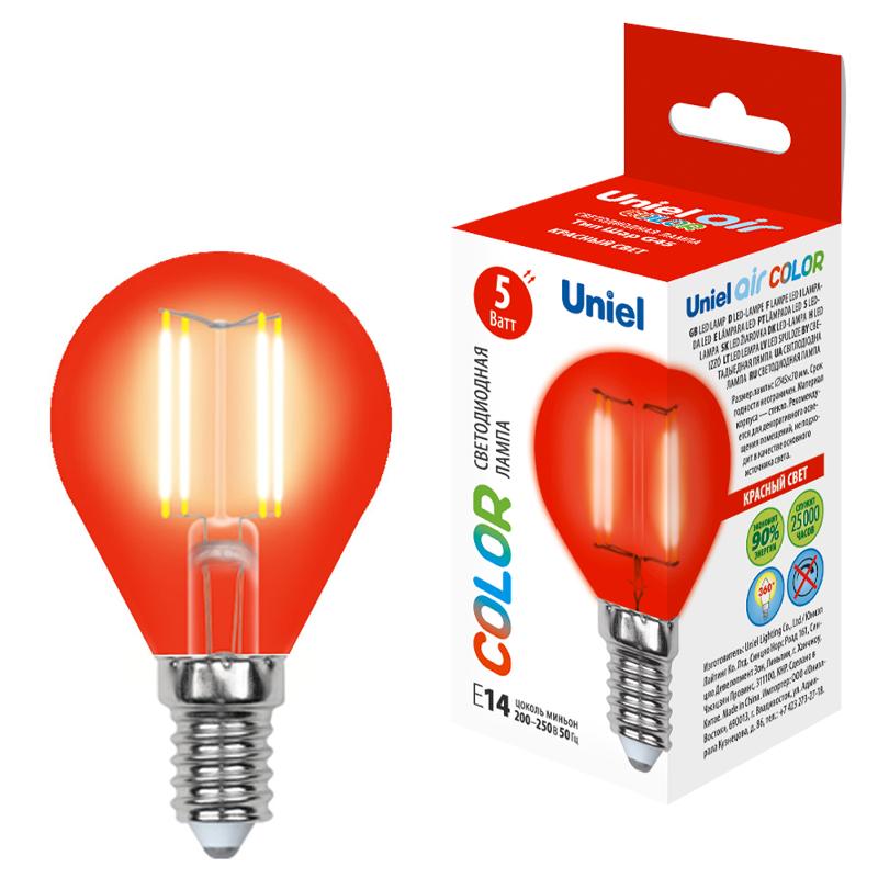 Лампа светодиодная LED-G45-5W/RED/E14 GLA02RD LED. "шар". серия Air color. Красный свет