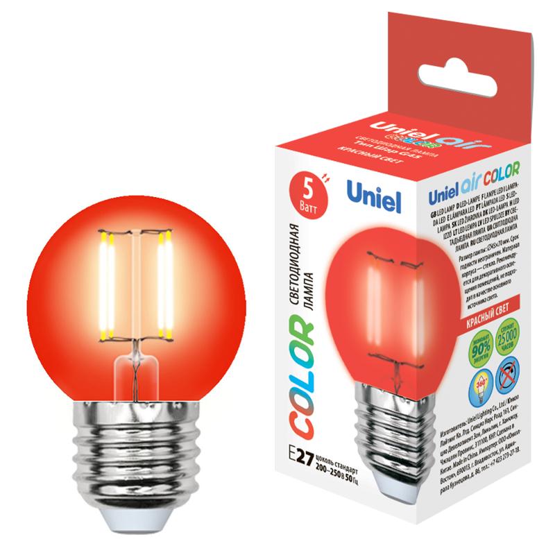 Лампа светодиодная LED-G45-5W/RED/E27 GLA02RD LED. "шар". серия Air color. Красный свет