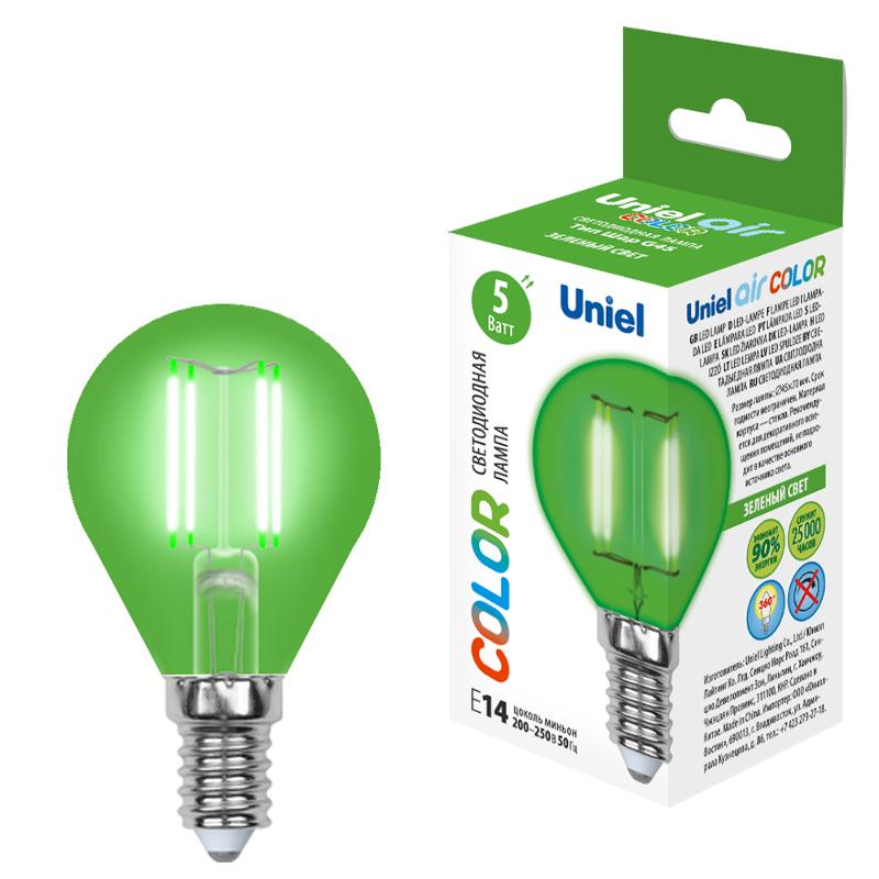 Лампа светодиодная LED-G45-5W/GREEN/E14 GLA02GR LED. "шар". серия Air color. Зеленый свет