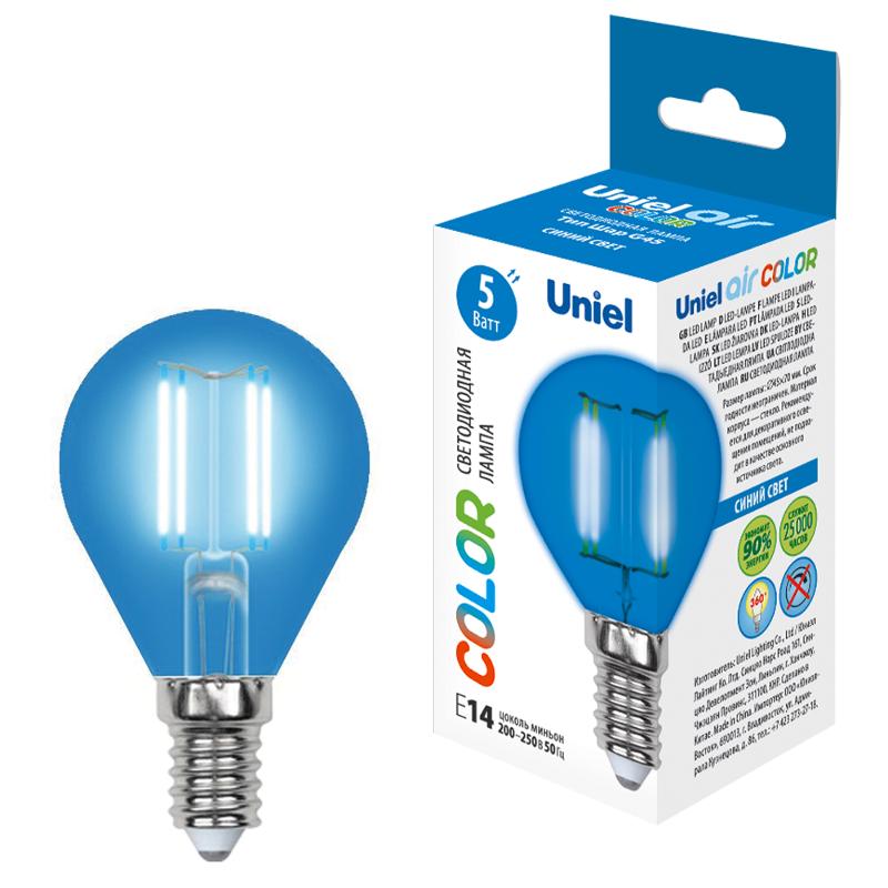 Лампа светодиодная LED-G45-5W/BLUE/E14 GLA02BL LED. "шар". серия Air color. Синий свет