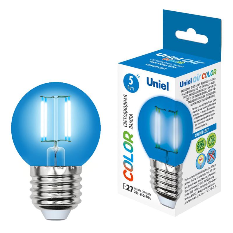 Лампа светодиодная LED-G45-5W/BLUE/E27 GLA02BL LED. "шар". серия Air color. Синий свет