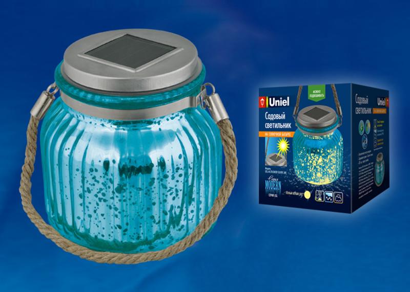 Cветильник садовый декоративный на солнечной батарее USL-M-210/GN120 BLUE JAR Теплый 4000К, 1*АА Ni-Mh акк. в/к. IP44