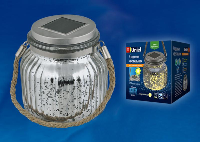 Cветильник садовый декоративный на солнечной батарее USL-M-211/GN120 SILVER JAR Теплый 4000К, 1*АА Ni-Mh акк. в/к. IP44