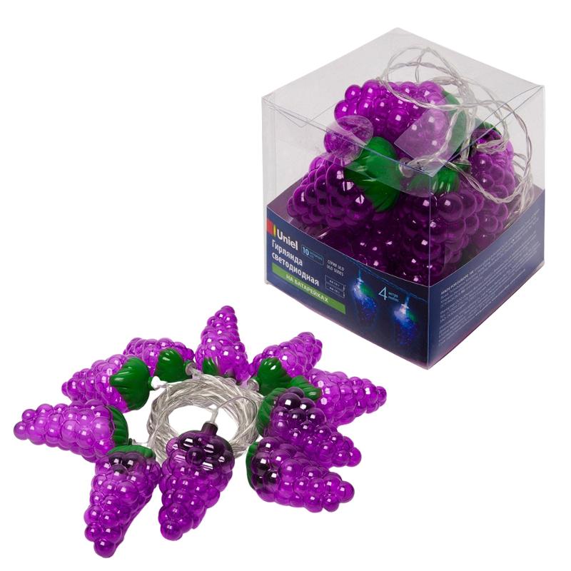 Гирлянда светодиодная  на эл.пит. 2AA Виноград  ULD-S0400-010/STB/2AA WHITE IP20 GRAPES   4м. 10 белых диодов, шнур прозр.