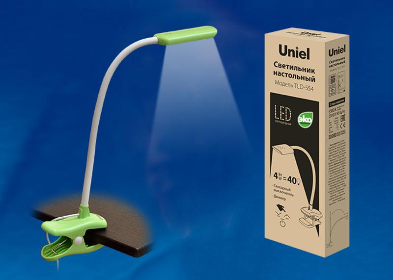 Светильник настольный TLD-554 Green/LED/400Lm/5500K/Dimmer «прищепка» 4W сенсор Зеленый