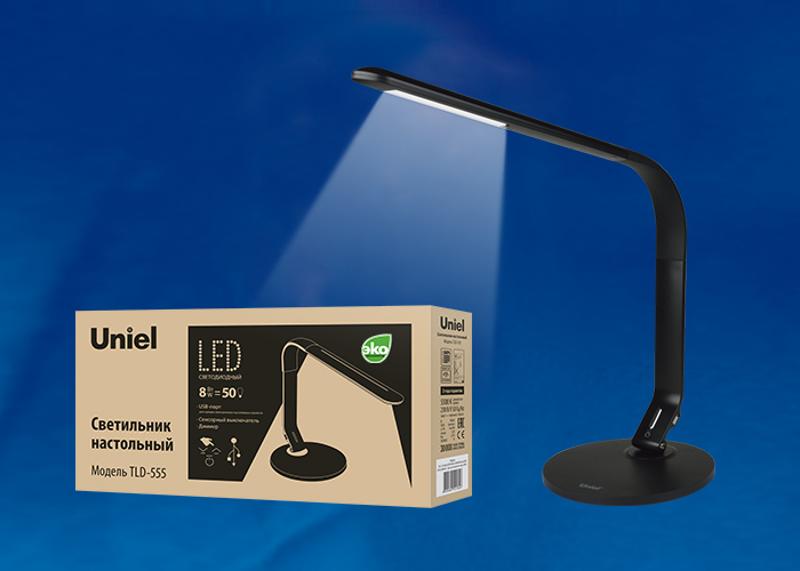 Светильник настольный TLD-555 Black/LED/500Lm/5500K/Dimmer/USB 8W сенсор Черный